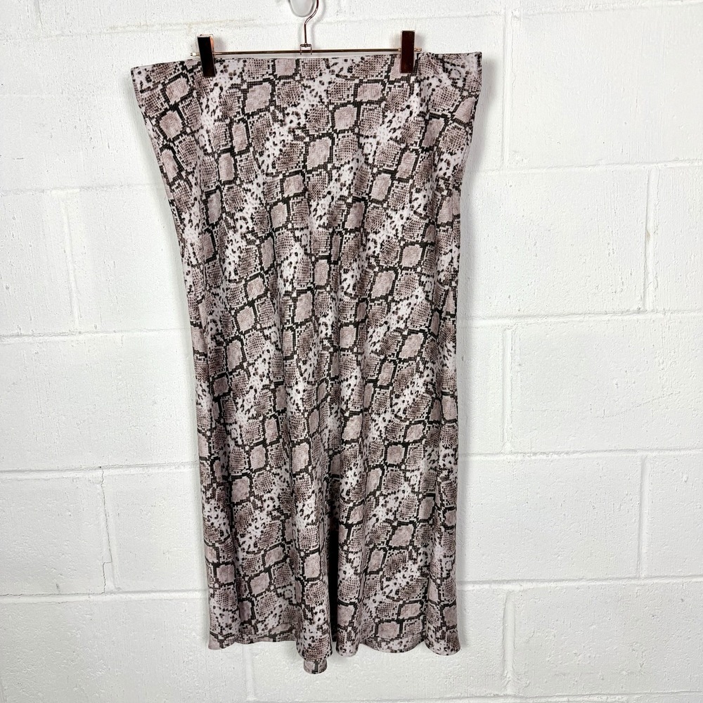 Banana Republic Midi Slip Skirt Pink Snake Print Stretch Office Career Retro L